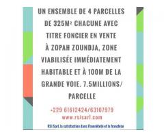 UN ENSEMBLE DE 4 PARCELLES DE 325m2 CHACUNE AVEC TITRE FONCIER EN VENTE A ZOPAH ZOUNDJA